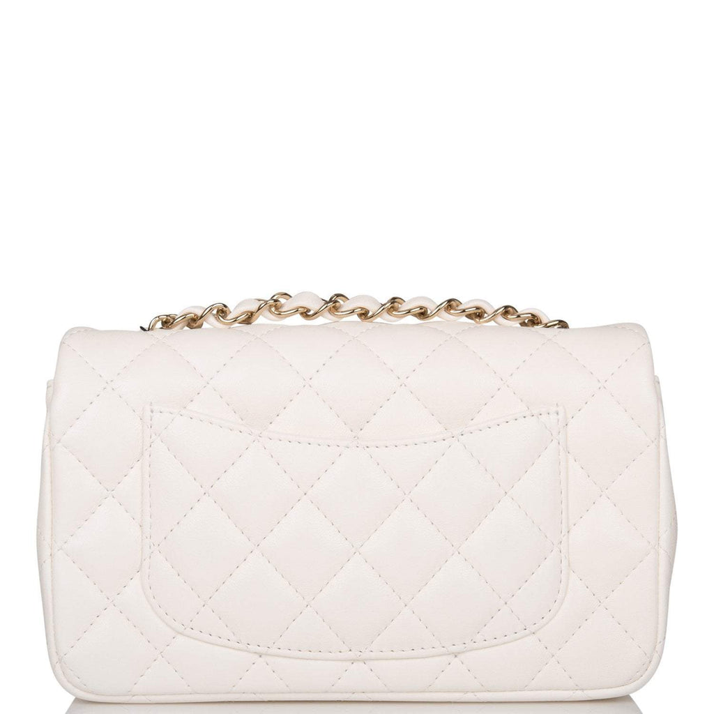 Chanel White Quilted Lambskin Rectangular Mini Classic Flap Bag Light Gold Hardware