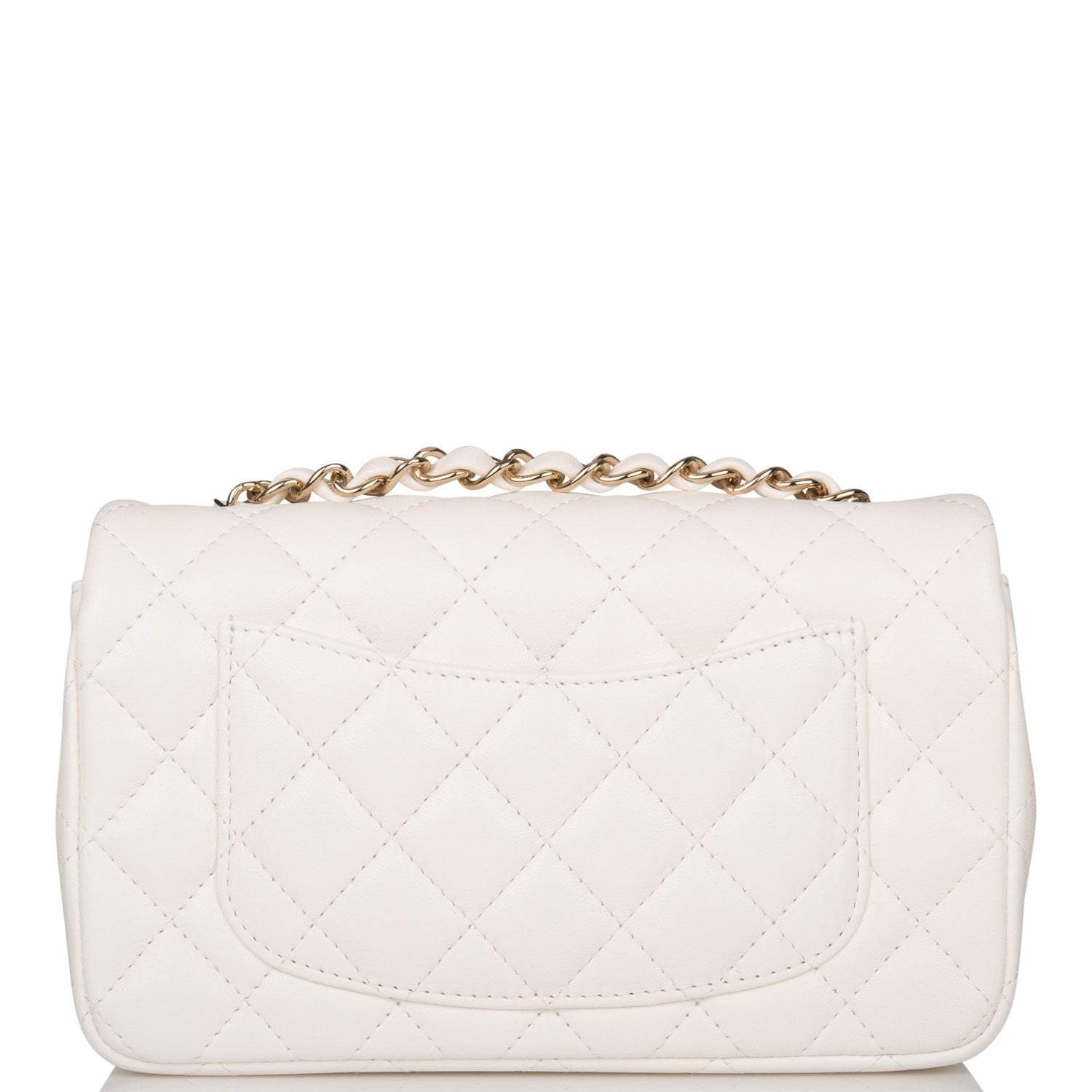 Chanel White Quilted Lambskin Rectangular Mini Classic Flap Bag Light Gold Hardware