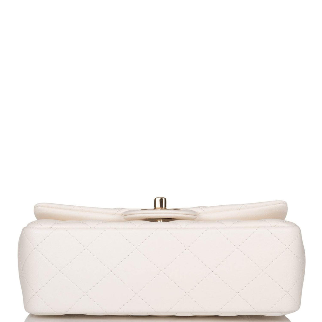 Chanel White Quilted Lambskin Rectangular Mini Classic Flap Bag Light Gold Hardware