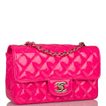 Chanel Pink Quilted Patent Rectangular Mini Classic Flap Bag Light Gold Hardware