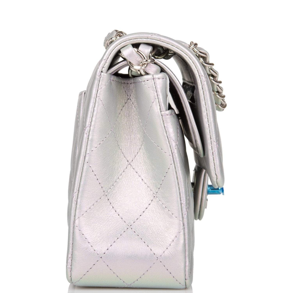 Chanel Small Classic Double Flap Bag Silver Iridescent Lambskin Silver Hardware