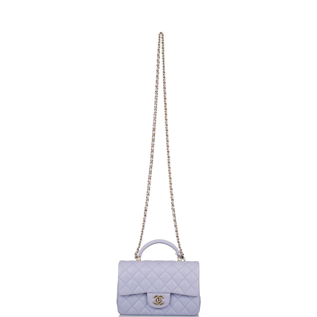 Chanel Rectangular Mini Flap Bag with Top Handle Lavender Quilted Lambskin  Light Gold Hardware