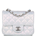Chanel Mini Square Flap Bag Blue Iridescent Lambskin Silver Hardware