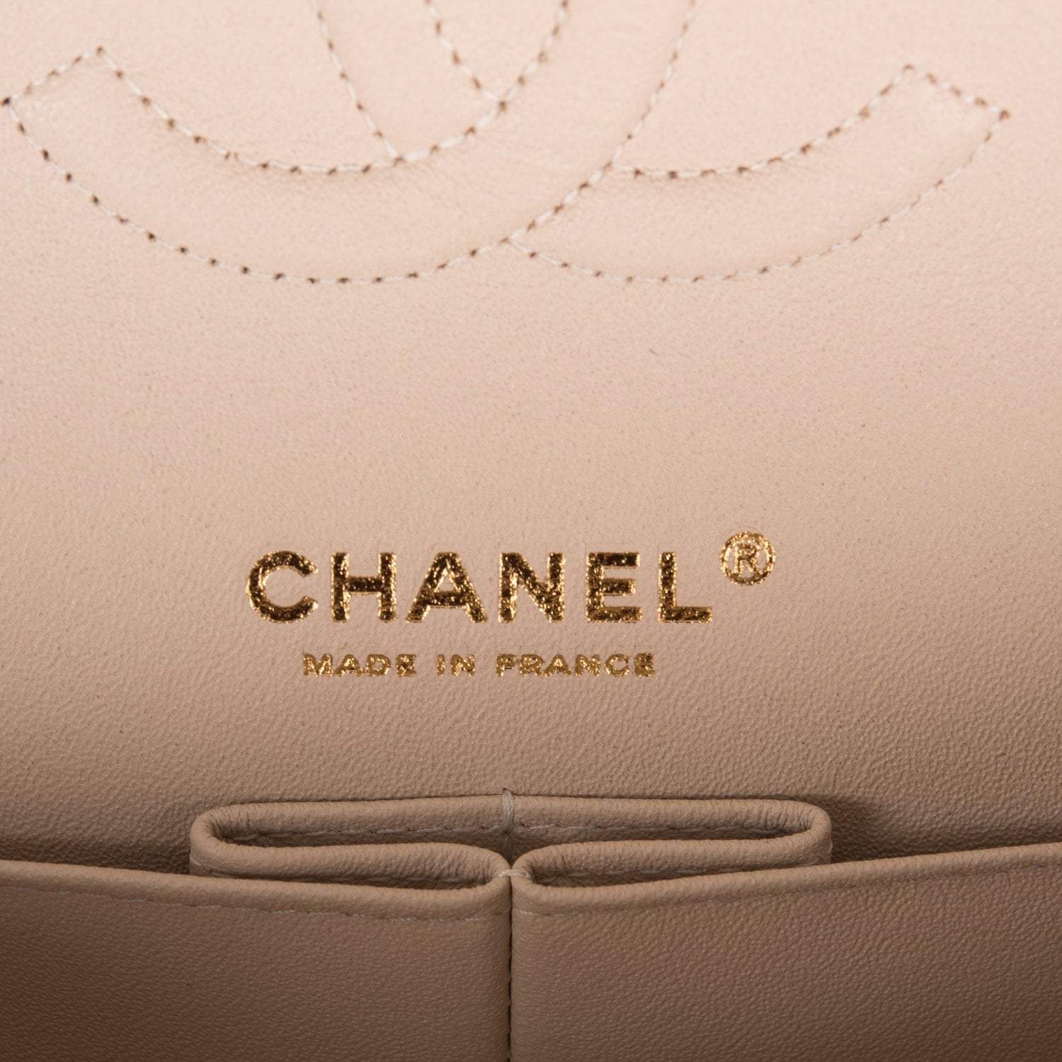 Chanel Shiny Beige Chevron Caviar Medium Classic Double Flap Bag Light Gold Hardware