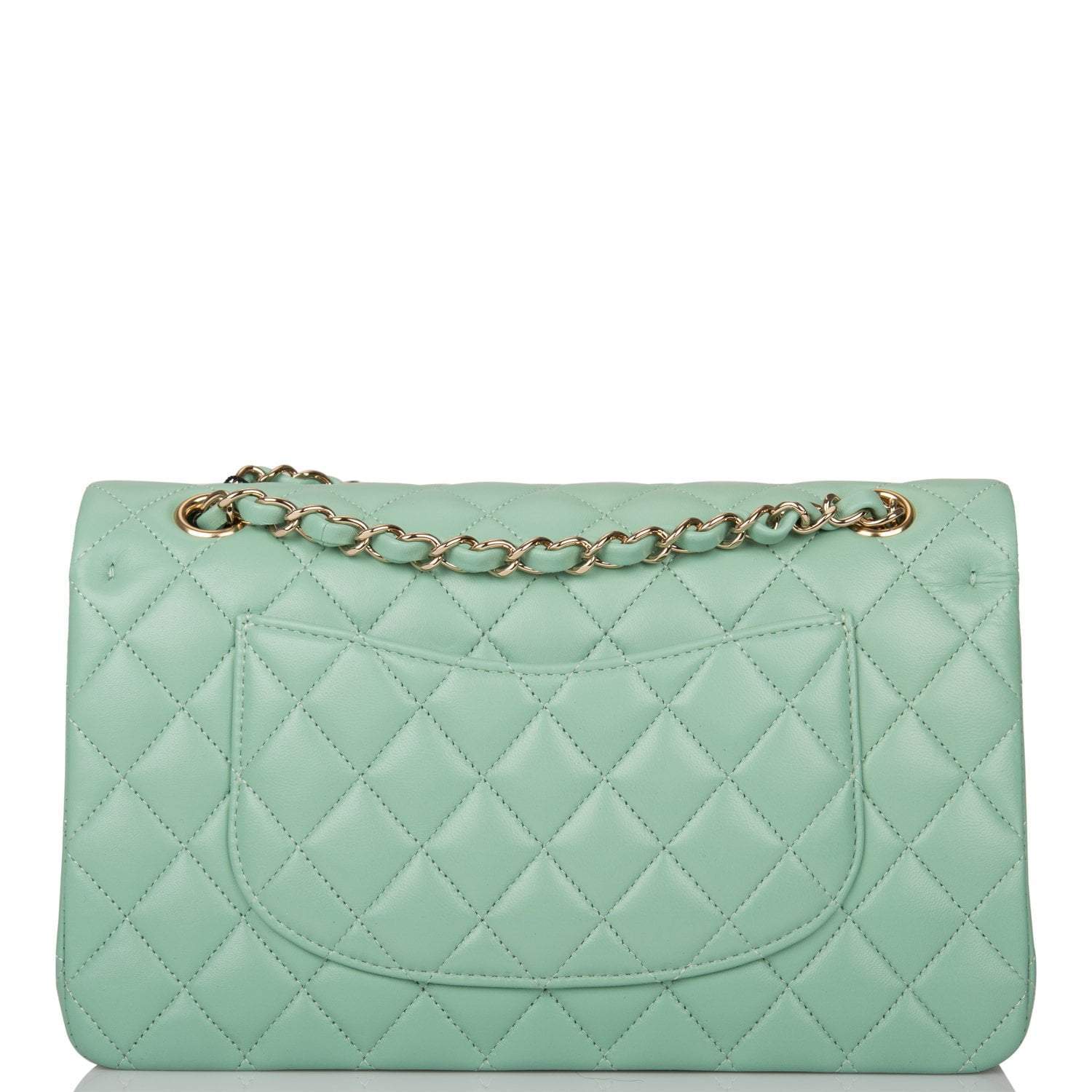 Chanel Light Green Quilted Lambskin Medium Classic Double Flap Bag Light Gold Hardware