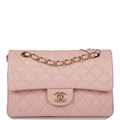 Chanel Rose Clair Quilted Caviar Small Classic Double Flap Bag Light Gold Hardware