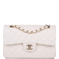 Chanel White Quilted Caviar Small Classic Double Flap Bag Light Gold Hardware