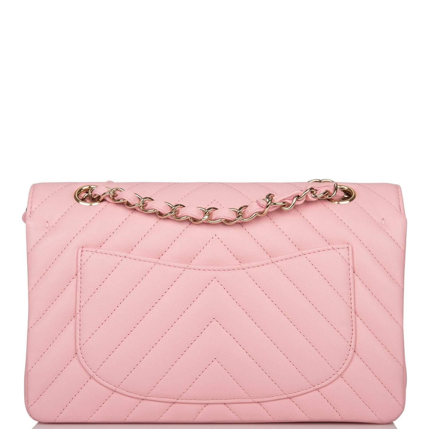 Chanel Pink Chevron Caviar Small Classic Double Flap Bag Light Gold Hardware
