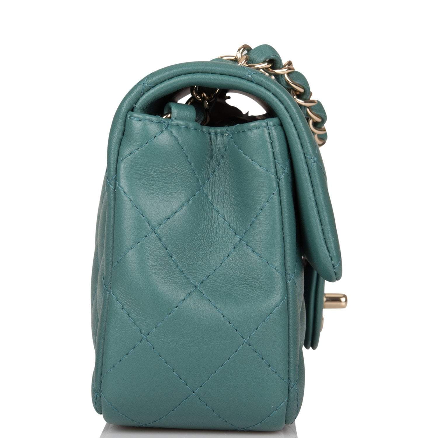 Chanel Mini Rectangular Flap Bag Green Lambskin Light Gold Hardware