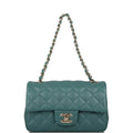 Chanel Mini Rectangular Flap Bag Green Lambskin Light Gold Hardware