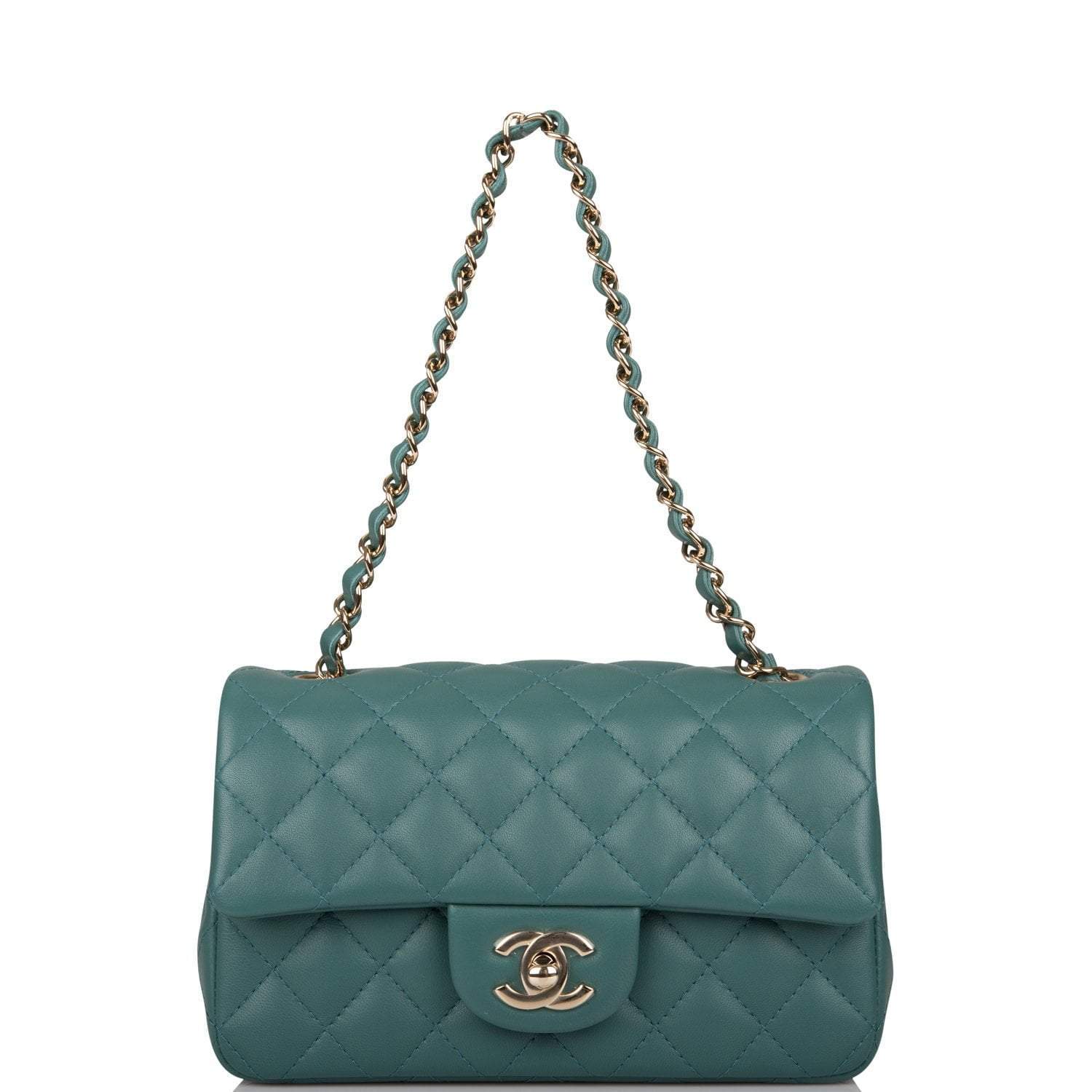 Chanel Mini Rectangular Flap Bag Green Lambskin Light Gold Hardware