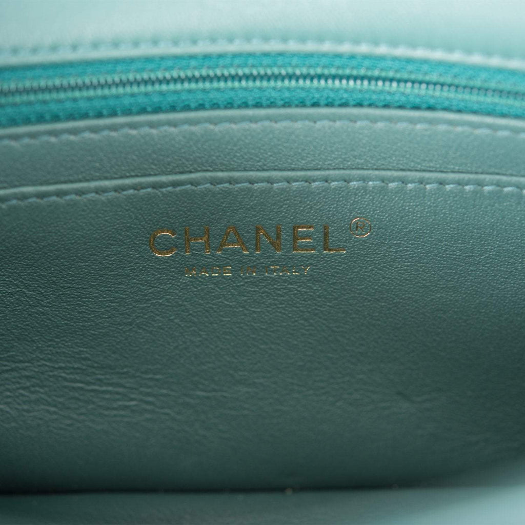 Chanel Mini Rectangular Flap Bag Green Lambskin Light Gold Hardware