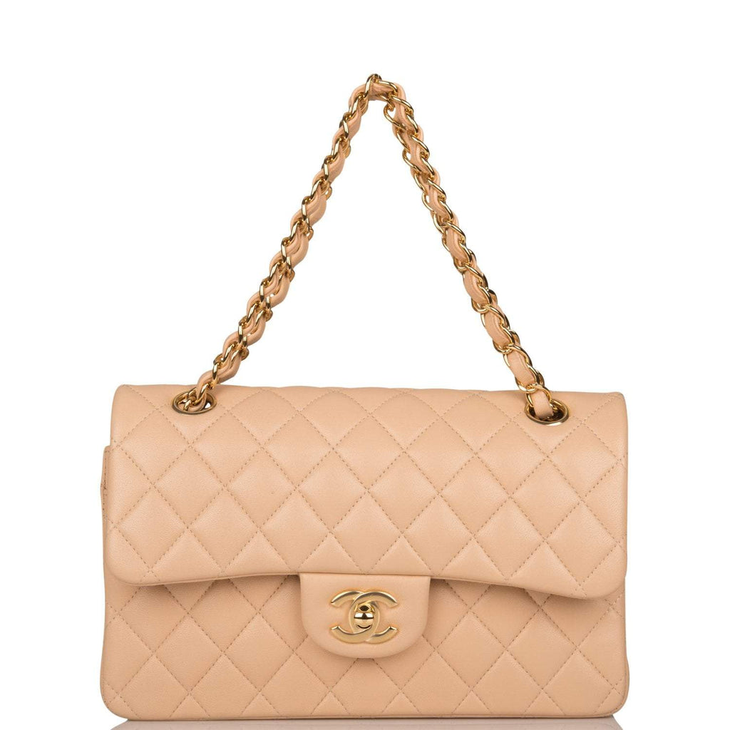 Chanel Small Classic Double Flap Bag Beige Lambskin Gold Hardware