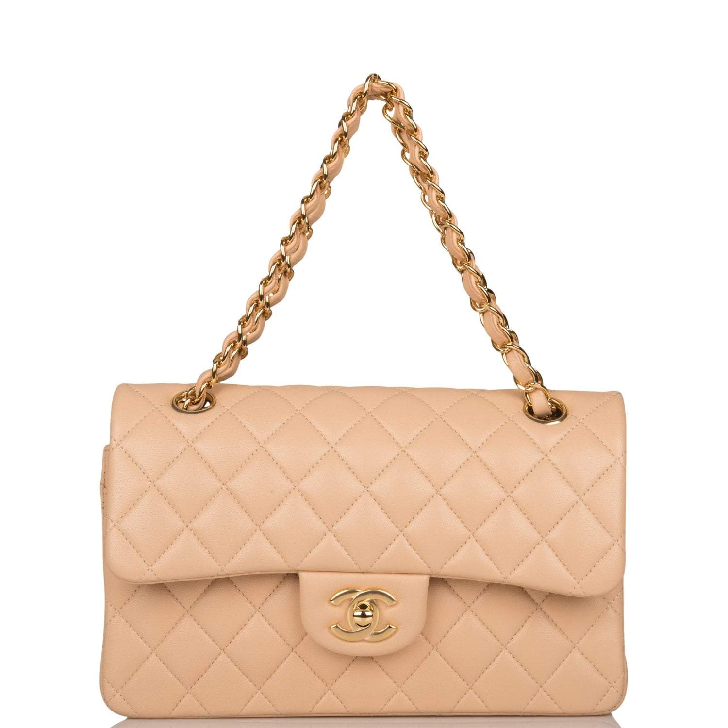 Chanel Small Classic Double Flap Bag Beige Lambskin Gold Hardware