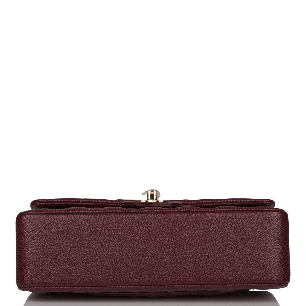 Chanel Burgundy Quilted Caviar Small Classic Double Flap Bag Light Gold Hardware