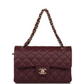 Chanel Burgundy Quilted Caviar Small Classic Double Flap Bag Light Gold Hardware