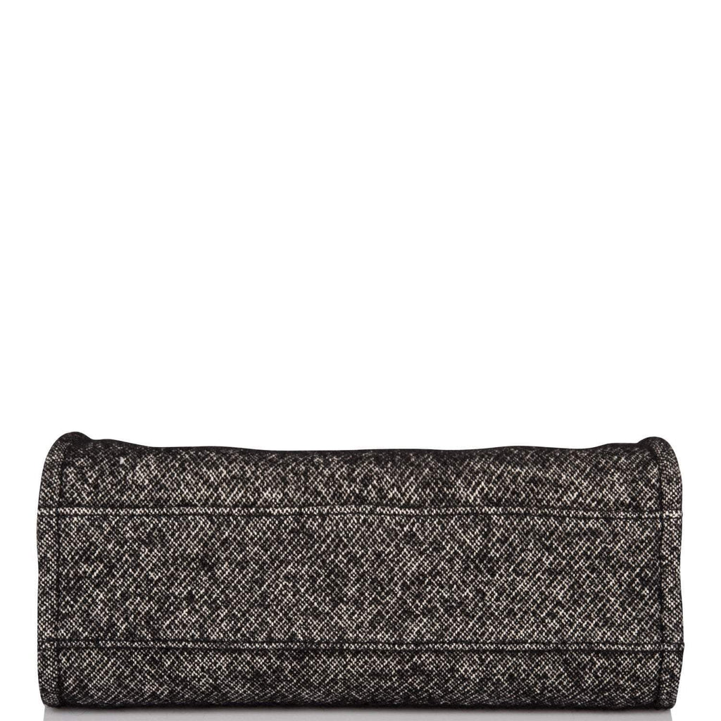 Chanel Small Deauville Shopping Bag Black Wool Silver Hardware