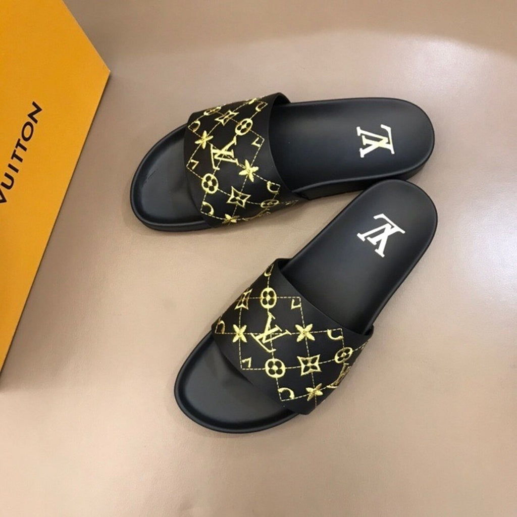 Louis Vuitton Mens Sandals Monogram Canvas Spring/Summer Collection Black/Yellow