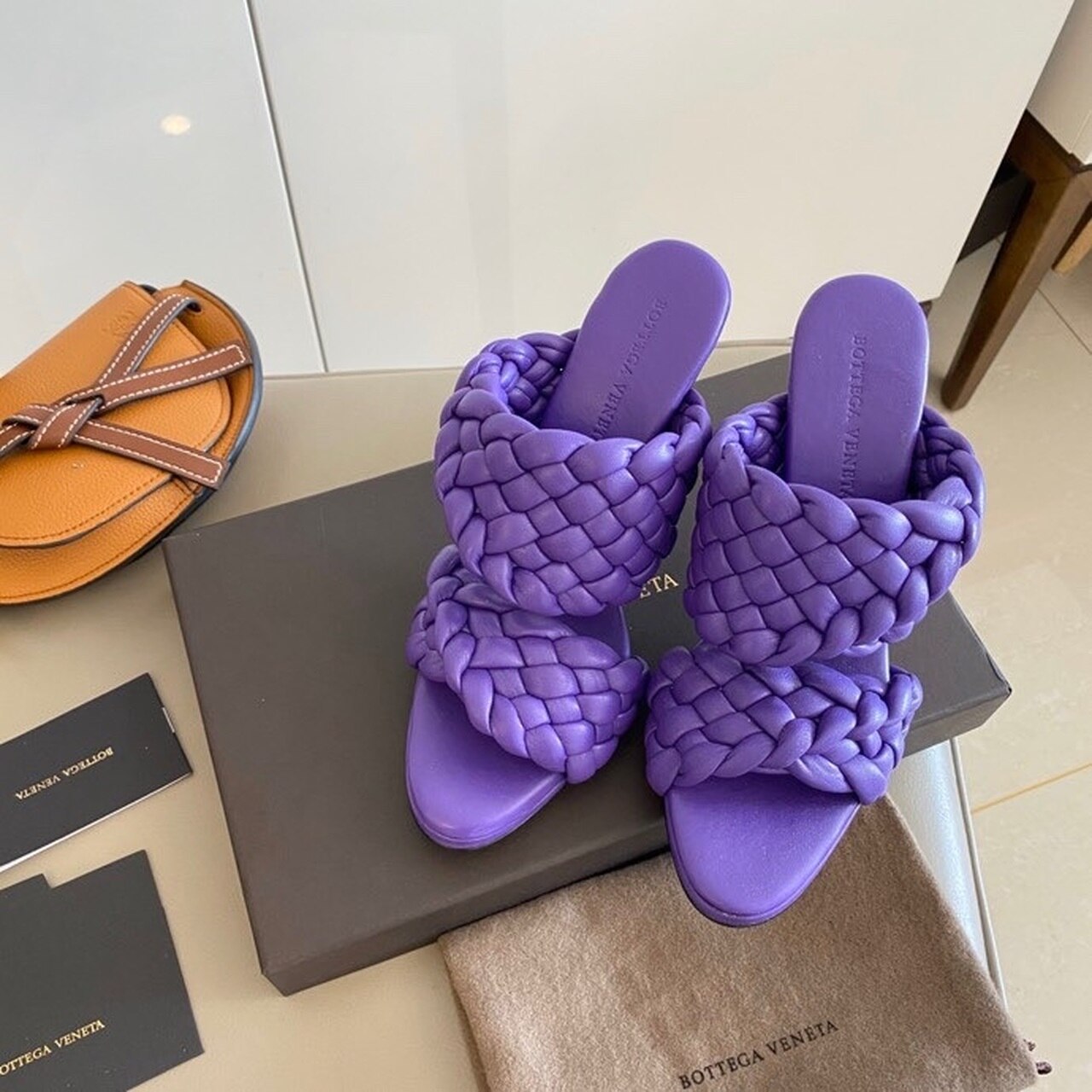 Bottega Veneta Curve Sandals 9.5cm Heel Lambskin Leather Spring/Summer 2020 Collection, Purple