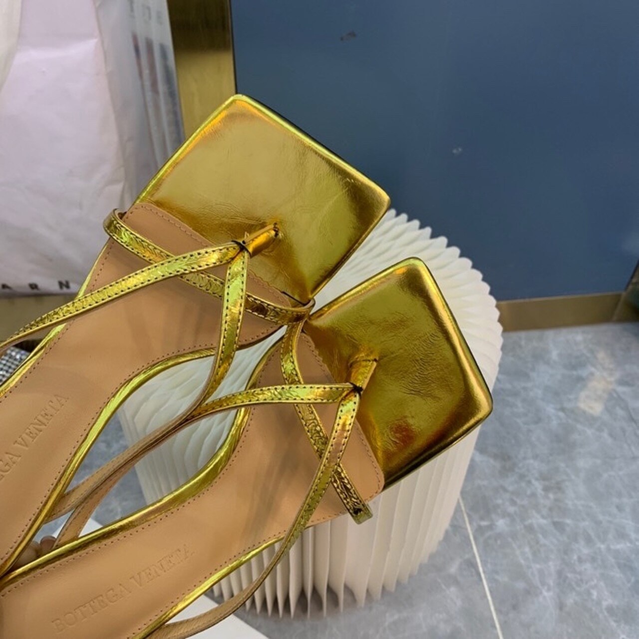 Bottega Veneta Stretch Sandals 9cm Heel Lambskin Leather Spring/Summer 2020 Collection, Gold
