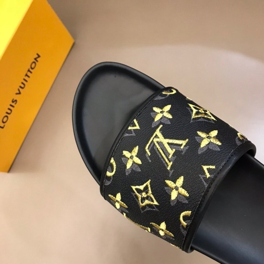 Louis Vuitton Mens Sandals Monogram Canvas Spring/Summer Collection Black/Yellow