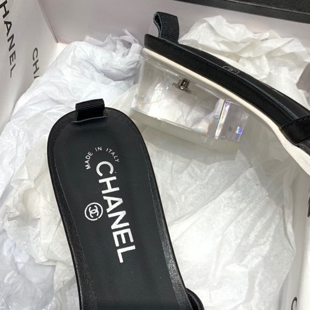 Chanel Logo Transparent PVC Mules Lambskin Leather Spring/Summer Collection Black