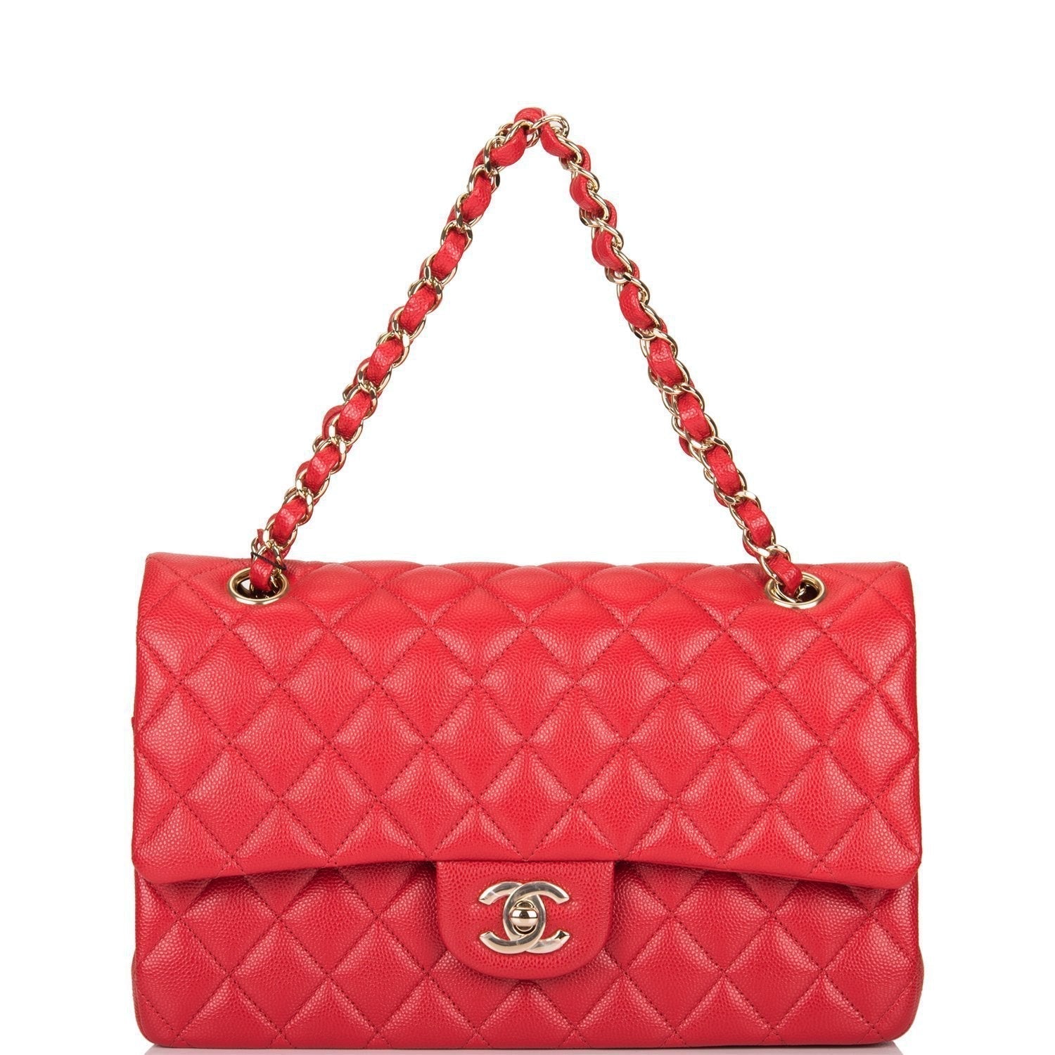 Chanel Red Quilted Caviar Medium Classic Double Flap Bag