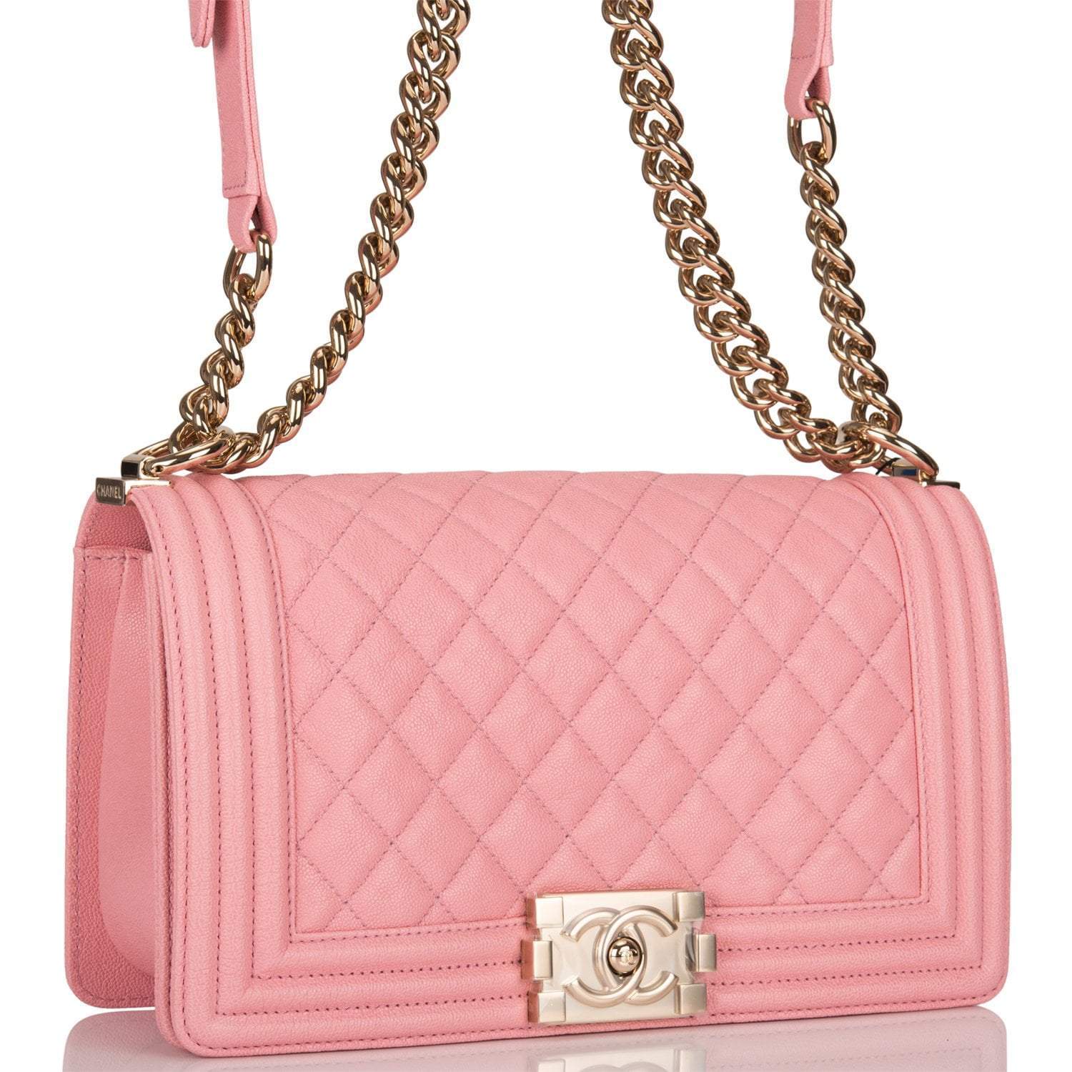 Chanel Pink Quilted Caviar Medium Boy Bag Light Gold Hardware
