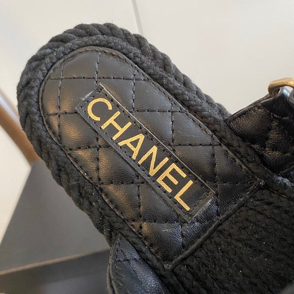 Chanel Velcro Rope Strappy Mules Calfskin Leather Spring/Summer Collection Black