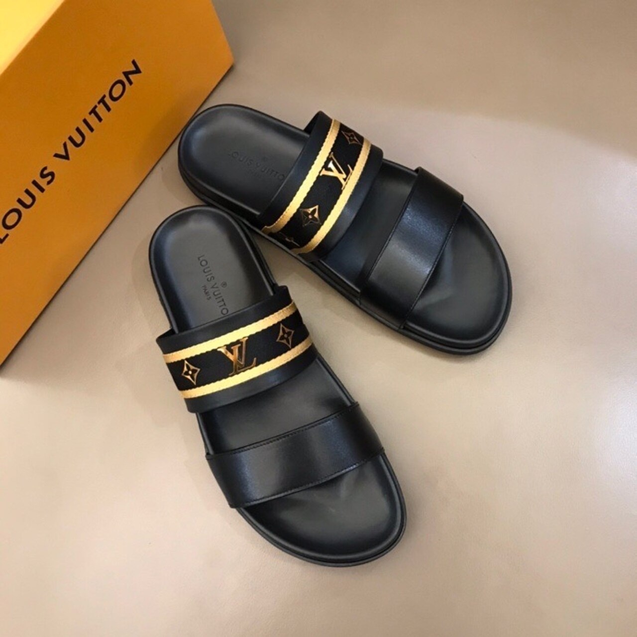 Louis Vuitton Double Strap Mules Mens Sandals Spring/Summer 2020 Collection Black/Gold