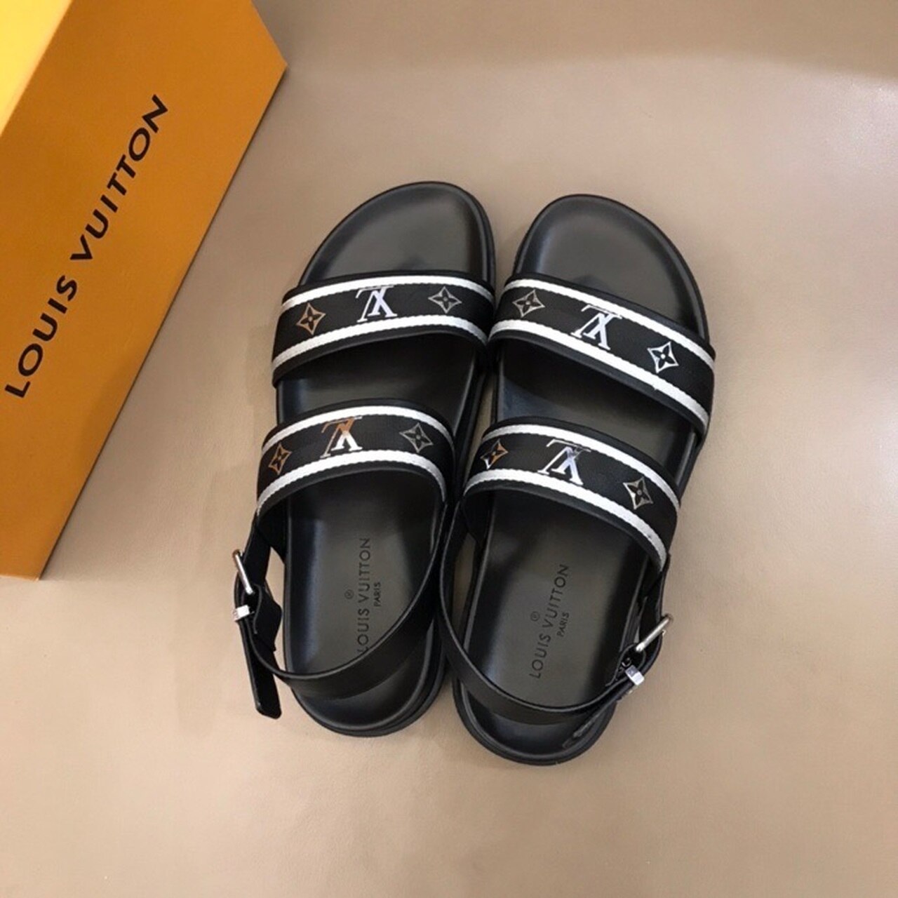 Louis Vuitton Double Strap Buckle Mules Mens Sandals Spring/Summer Collection Black/Silver