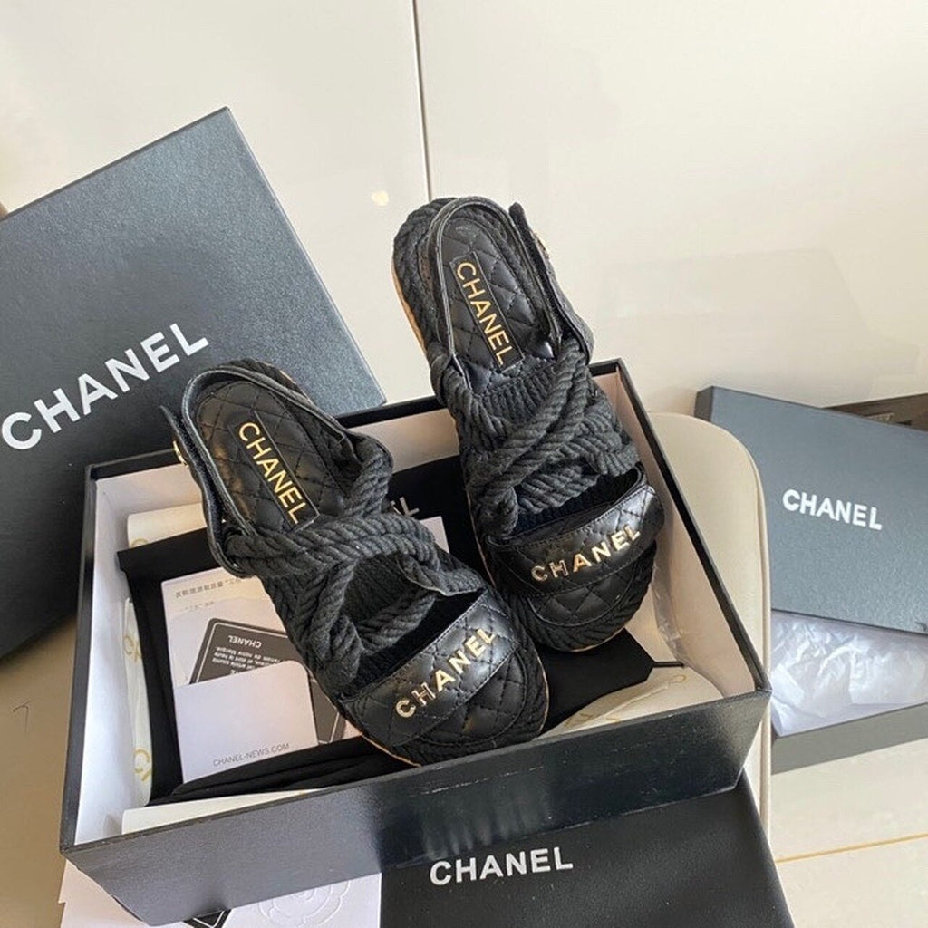 Chanel Velcro Rope Strappy Sandals Calfskin Leather Spring/Summer Collection Black