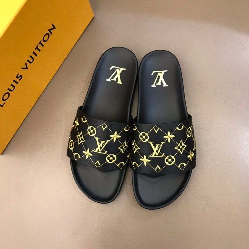 Louis Vuitton Mens Sandals Monogram Canvas Spring/Summer Collection Black/Yellow