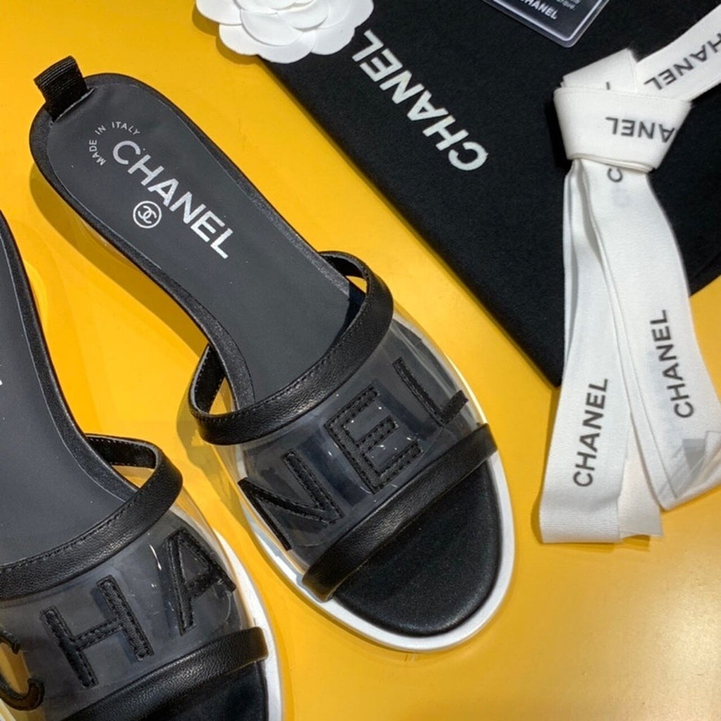 Chanel Transparent PVC Mules & Lambskin Leather Spring/Summer Collection Black