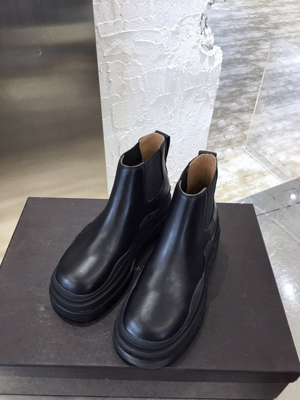 Bottega Veneta Flat Triple-Sole Leather Booties Calfskin Leather Fall/Winter 2020 Collection, Black
