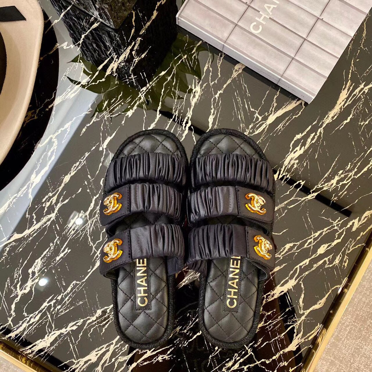 Chanel Ruched Mule Sandals Calfskin Leather Spring/Summer Collection Black