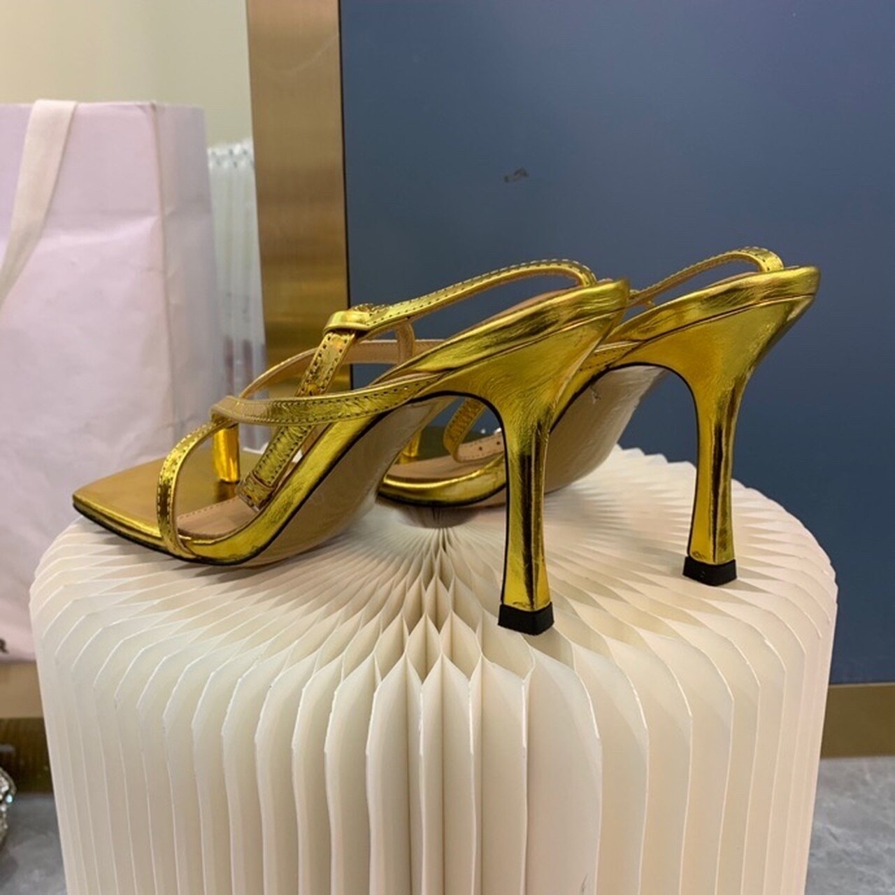 Bottega Veneta Stretch Sandals 9cm Heel Lambskin Leather Spring/Summer 2020 Collection, Gold