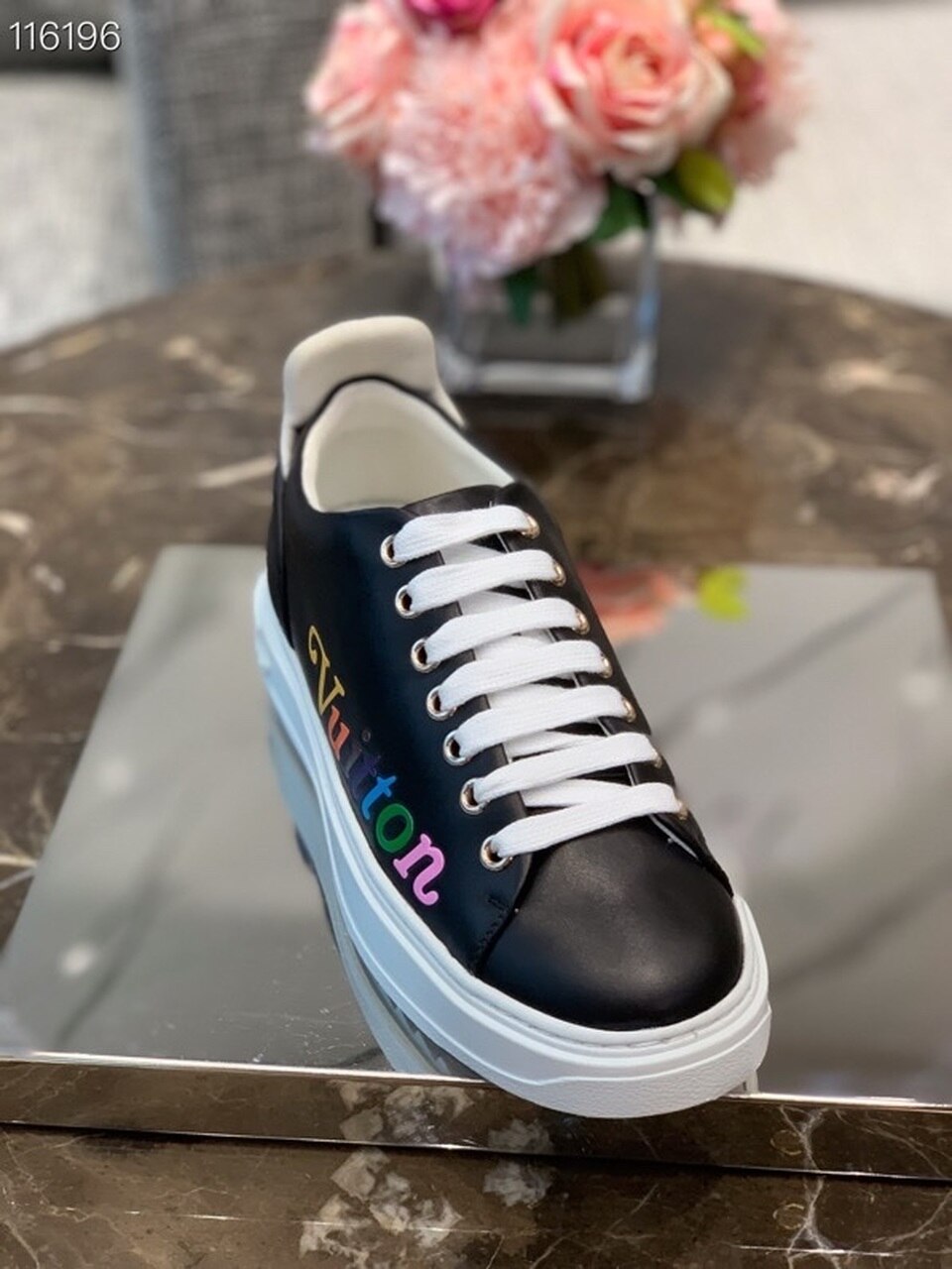 Louis Vuitton Time Out Sneakers Calfskin Leather Spring/Summer 2020 Collection 1A7UM8, Black/Multicolor