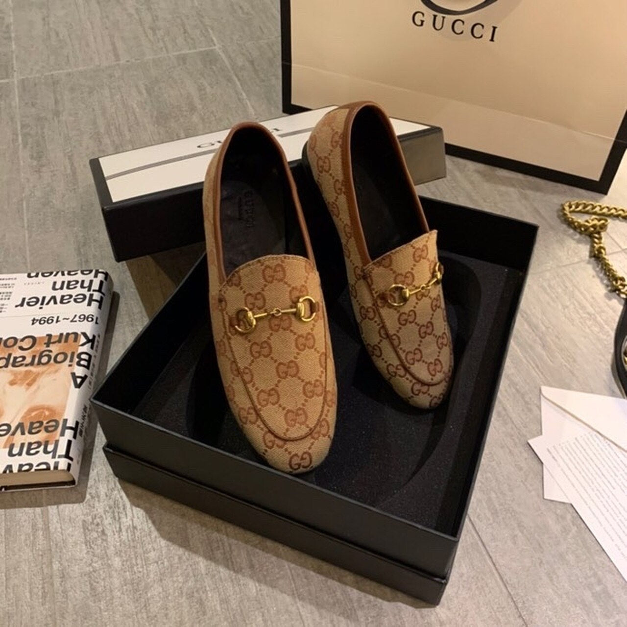 Gucci Brixton Loafers Calfskin Leather Spring/Summer Collection Beige