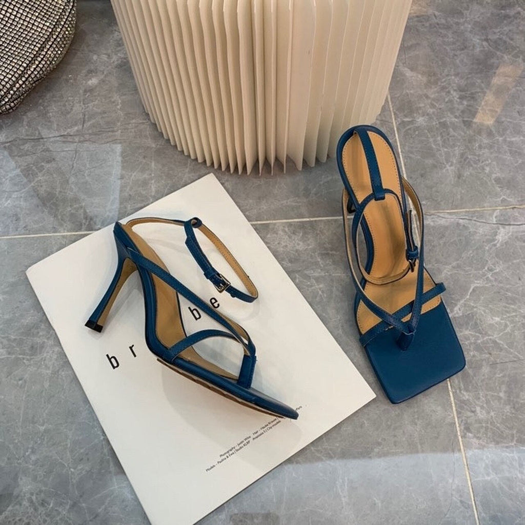Bottega Veneta Stretch Sandals 9cm Heel Lambskin Leather Spring/Summer 2020 Collection, Navy Blue