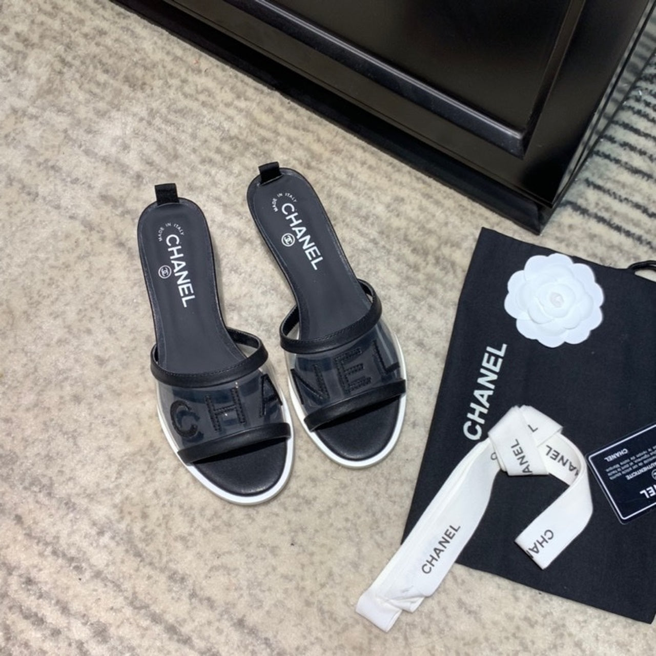 Chanel Transparent PVC Mules & Lambskin Leather Spring/Summer Collection Black