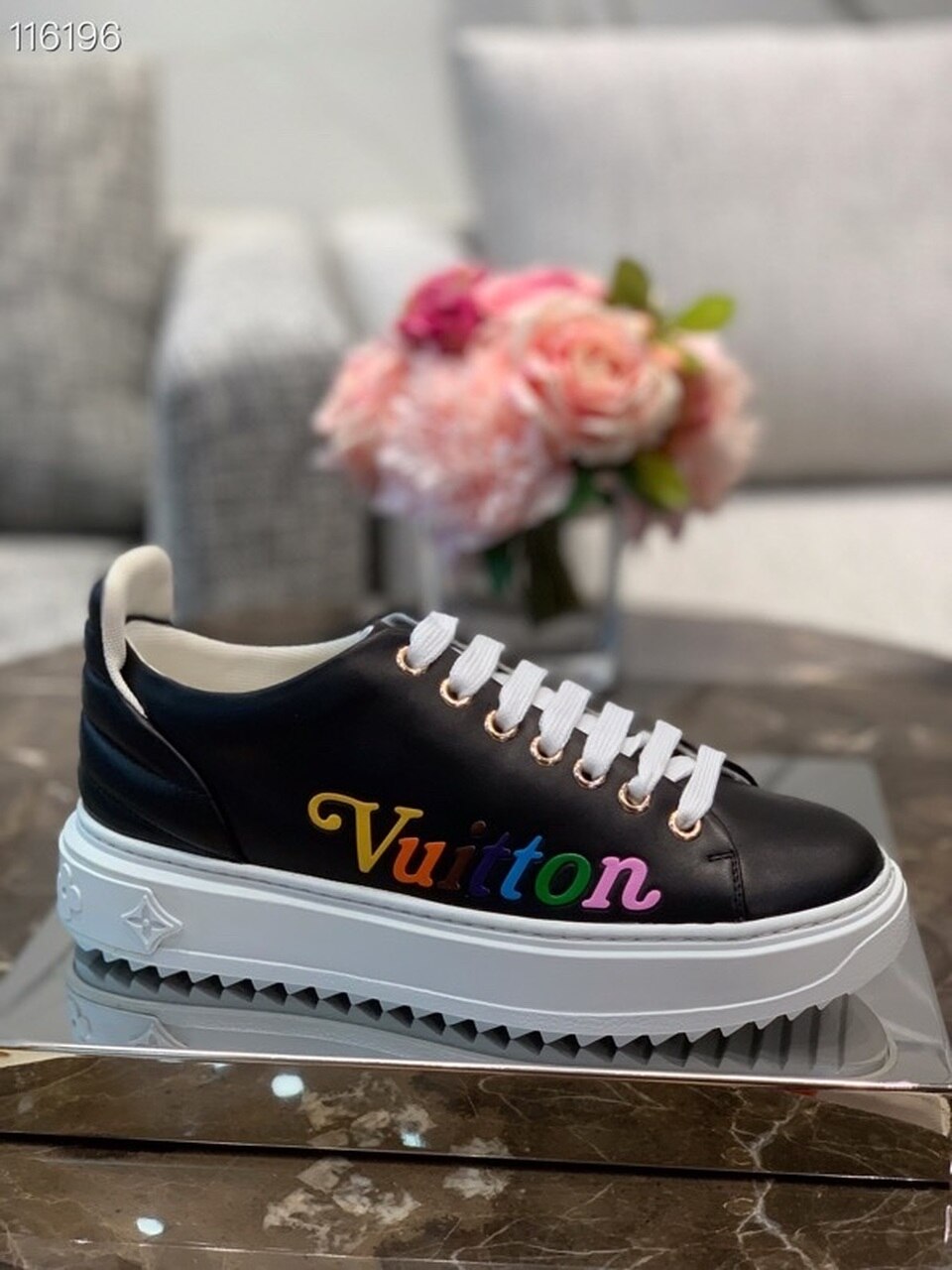 Louis Vuitton Time Out Sneakers Calfskin Leather Spring/Summer 2020 Collection 1A7UM8, Black/Multicolor