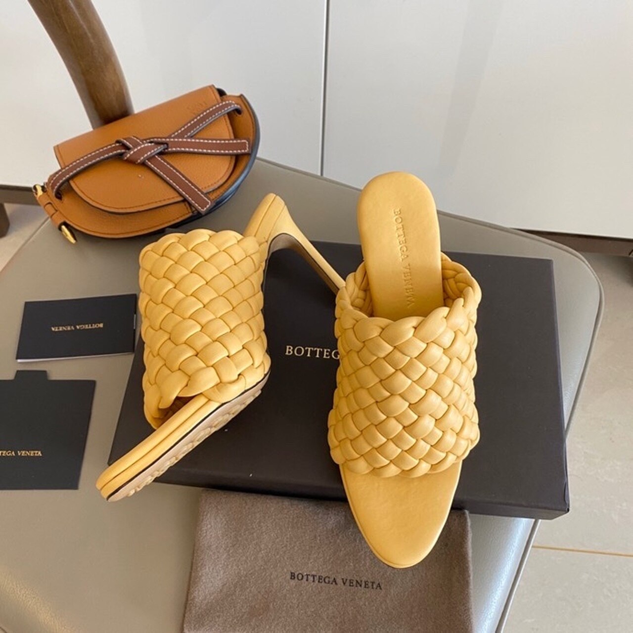 Bottega Veneta Curve Mules 9.5cm Heel Lambskin Leather Spring/Summer 2020 Collection, Saffron
