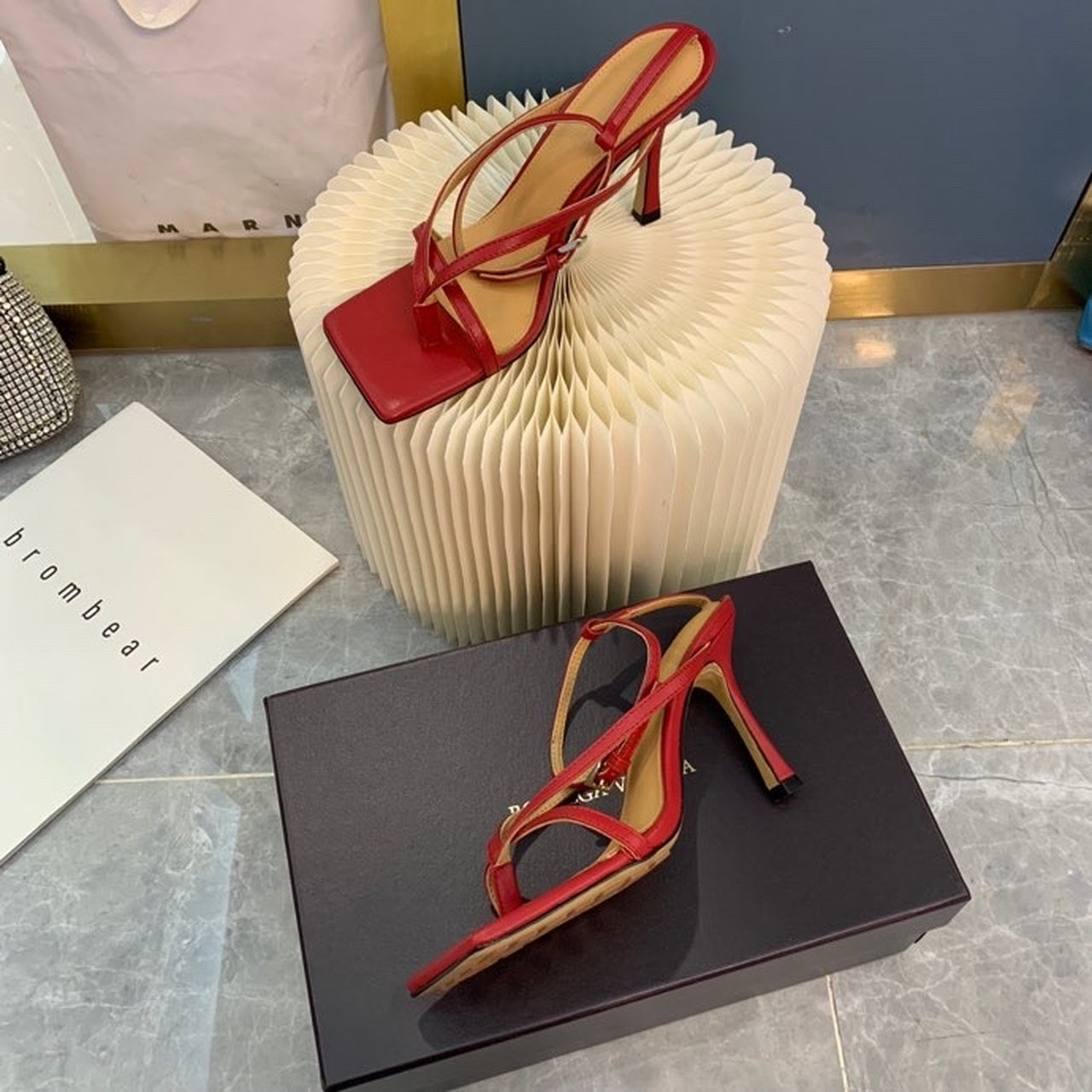 Bottega Veneta Stretch Sandals 9cm Heel Lambskin Leather Spring/Summer 2020 Collection, Burgundy