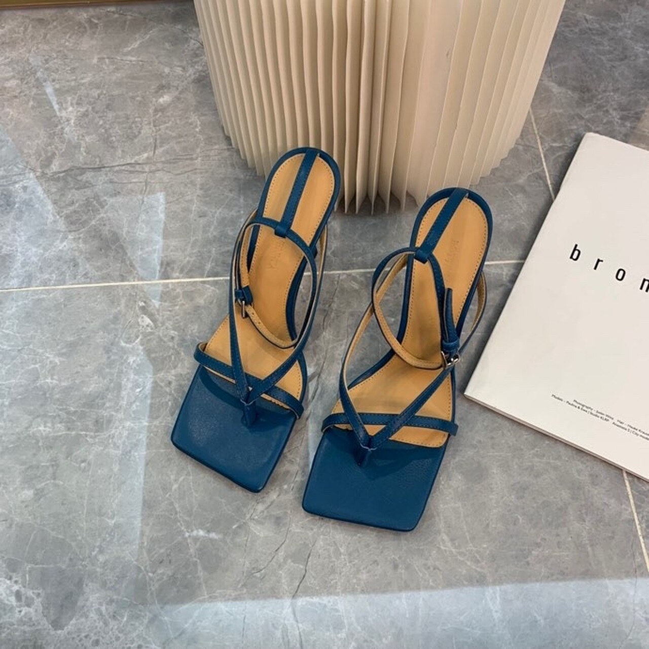 Bottega Veneta Stretch Sandals 9cm Heel Lambskin Leather Spring/Summer 2020 Collection, Navy Blue
