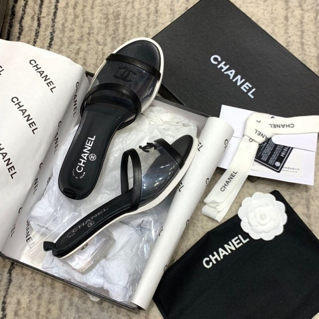 Chanel Logo Transparent PVC Mules Lambskin Leather Spring/Summer Collection Black
