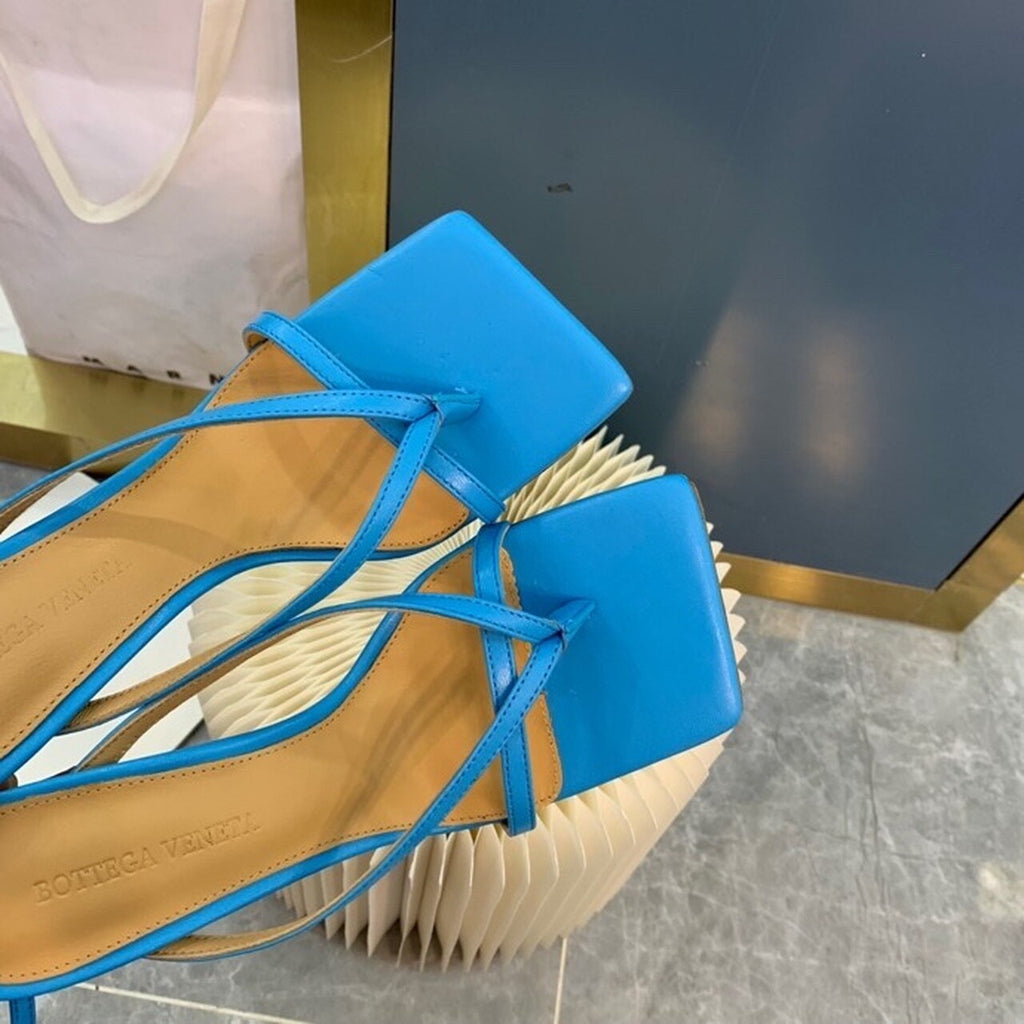 Bottega Veneta Stretch Sandals 9cm Heel Lambskin Leather Spring/Summer 2020 Collection, Turquoise Blue