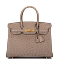 Hermes Gris Asphalte Ostrich Birkin 30cm Gold Hardware