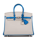 Hermes Birkin 25 Gris Mouette and Mykonos Clemence Brushed Palladium Hardware