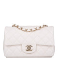 Chanel White Quilted Lambskin Rectangular Mini Classic Flap Bag Light Gold Hardware